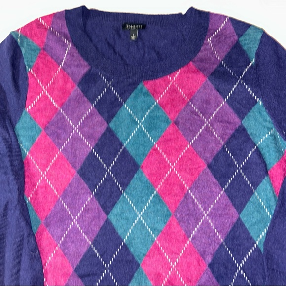 Talbots Sweater Women L Purple Wool Blend Argyle Preppy Holiday Soft Workwear - Picture 2 of 7